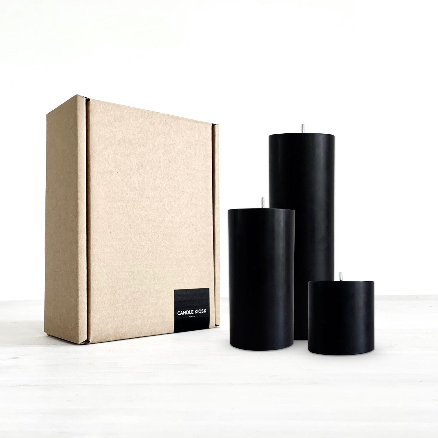 Black pillar candle set