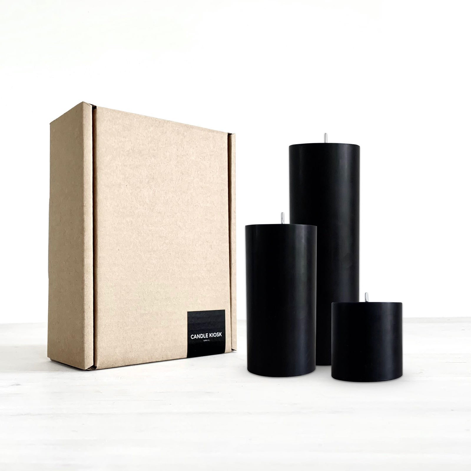 Black pillar candle set