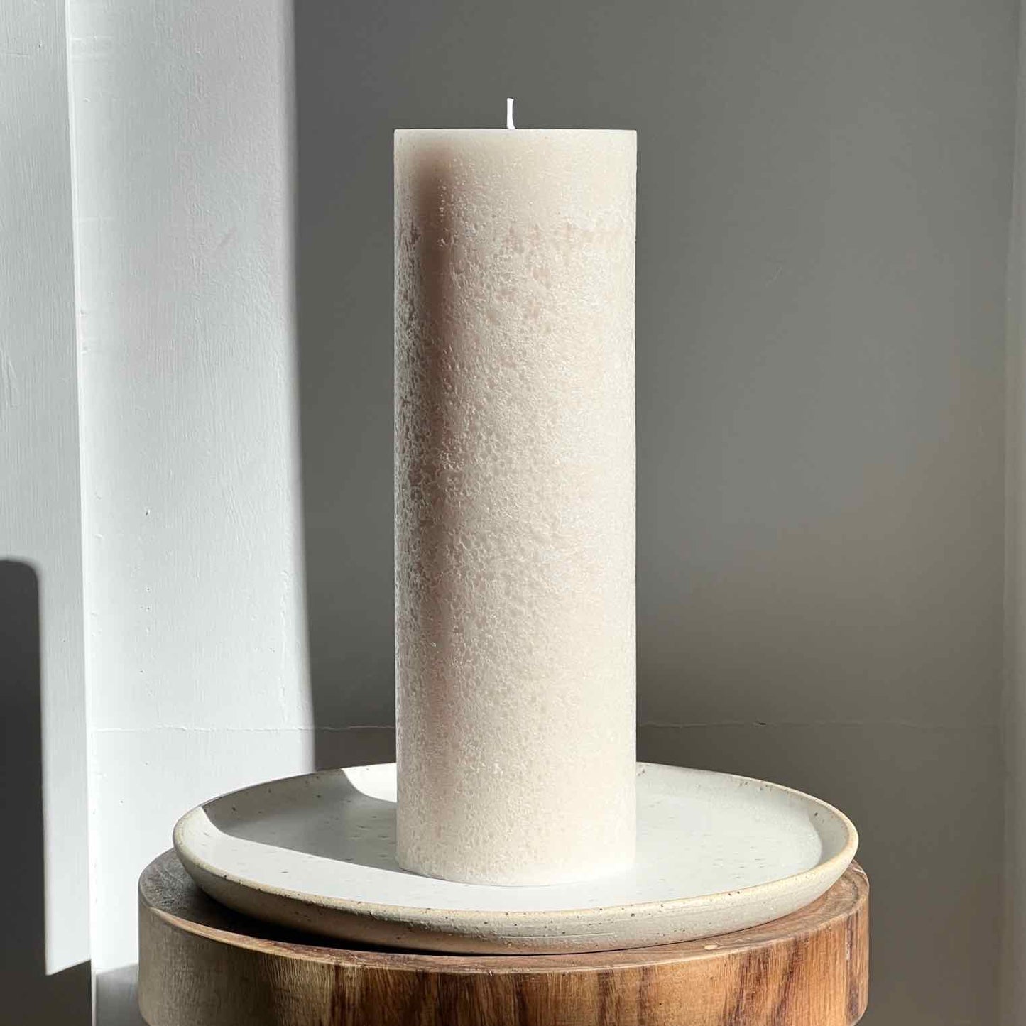 Large natural textured pillar candle