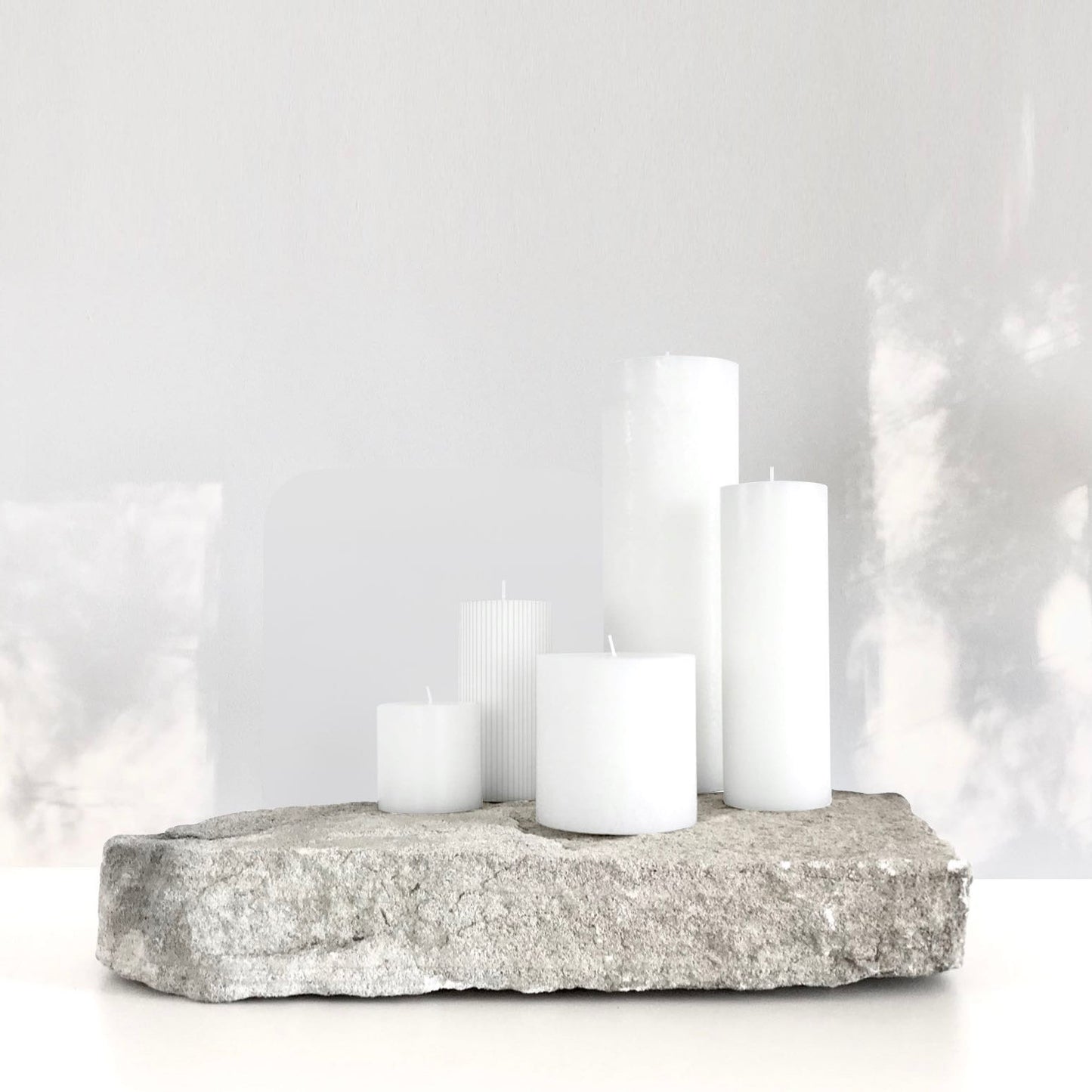 White ribbed pillar candles