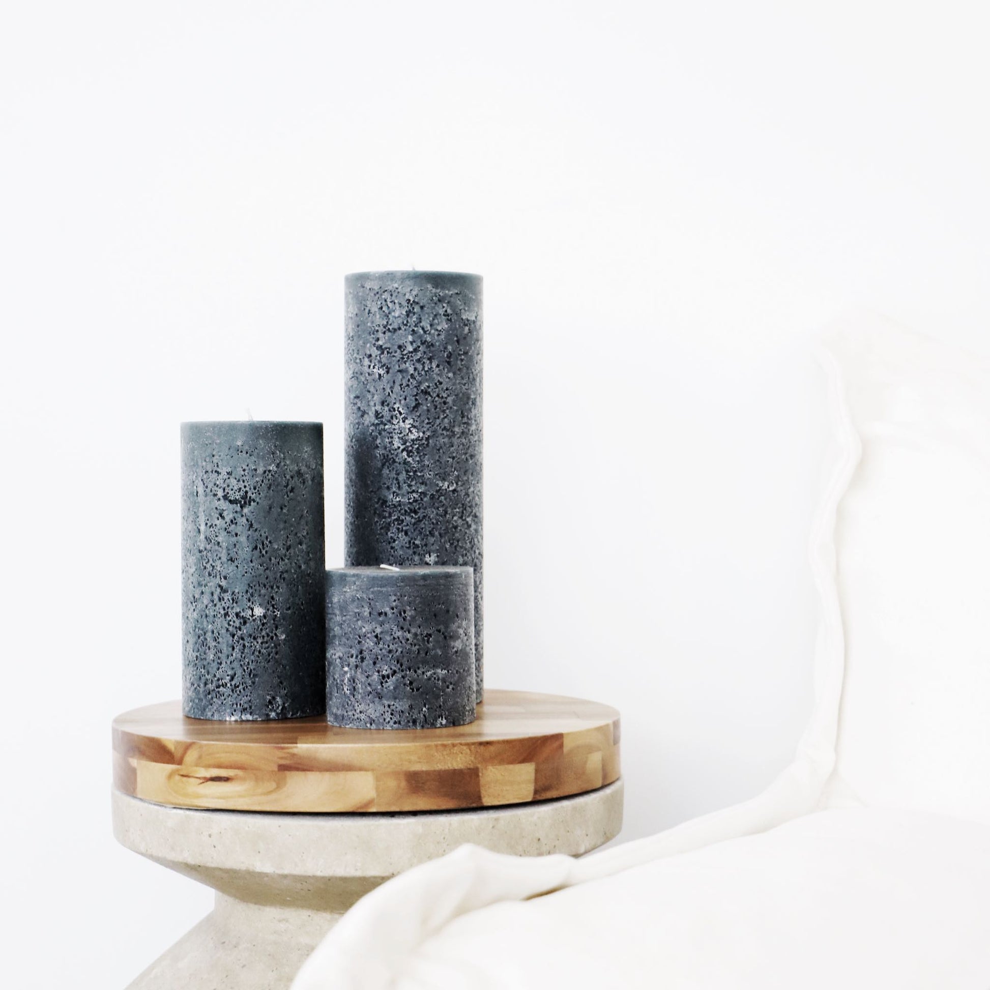 Large textured candles in charcoal