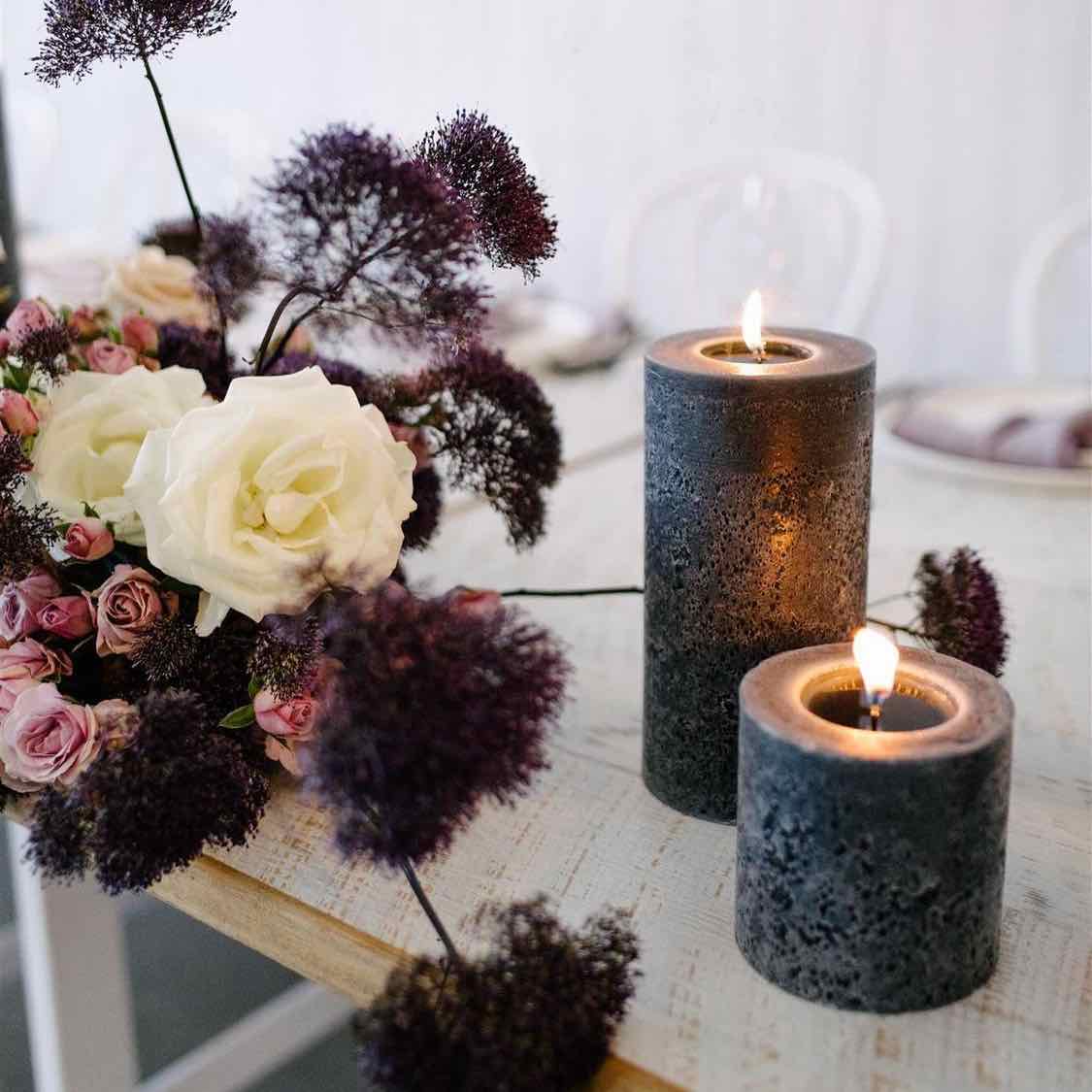 Charcoal textured pillar candles