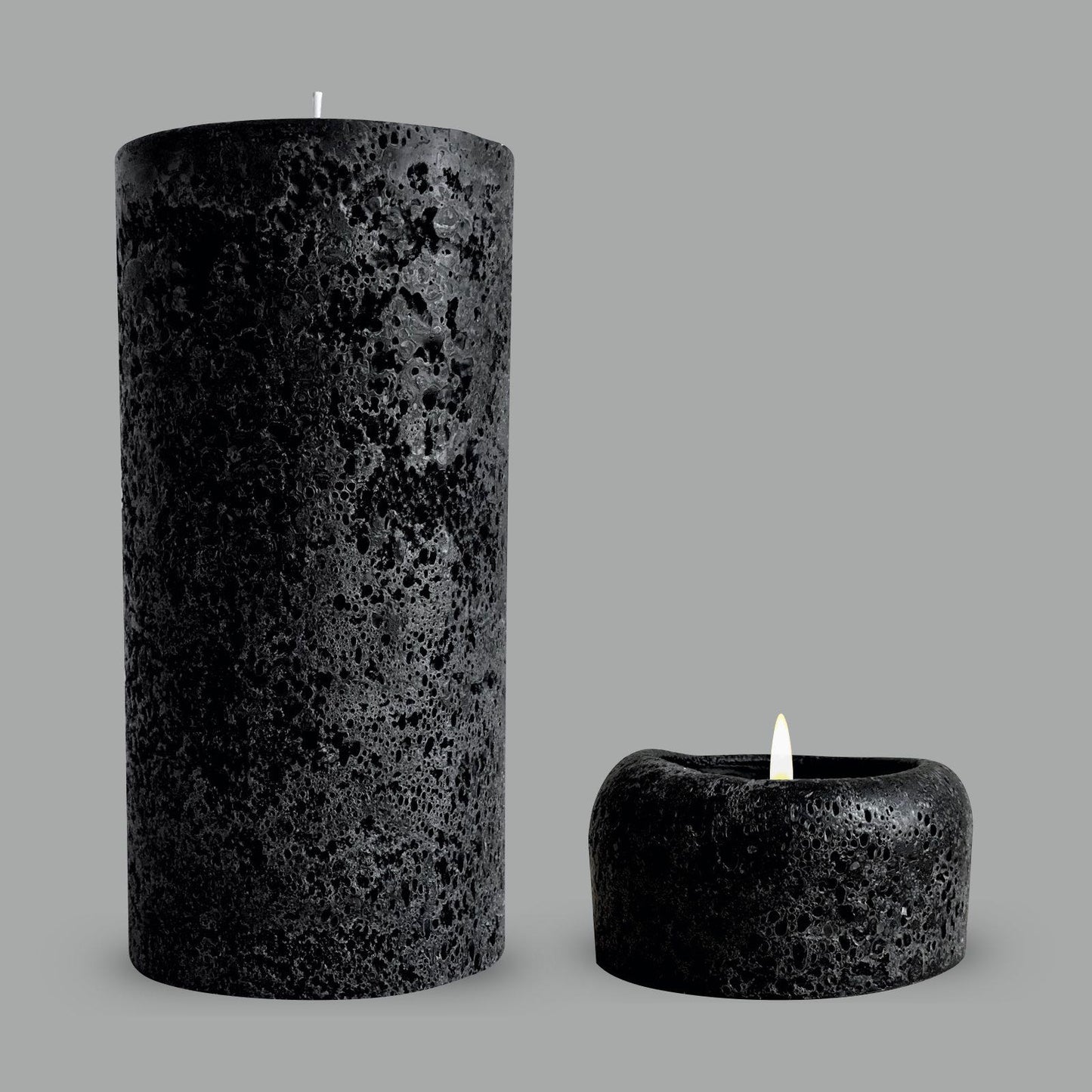 Textured black pillar candle