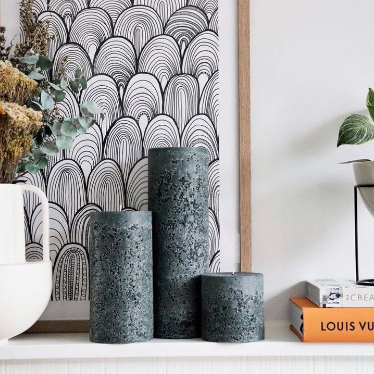 Textured charcoal pillar candles