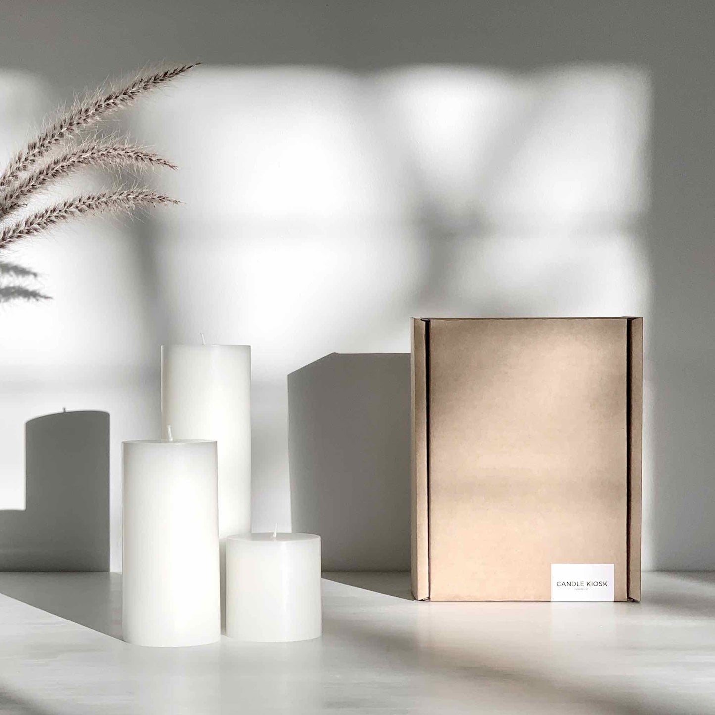 White pillar candle gift set