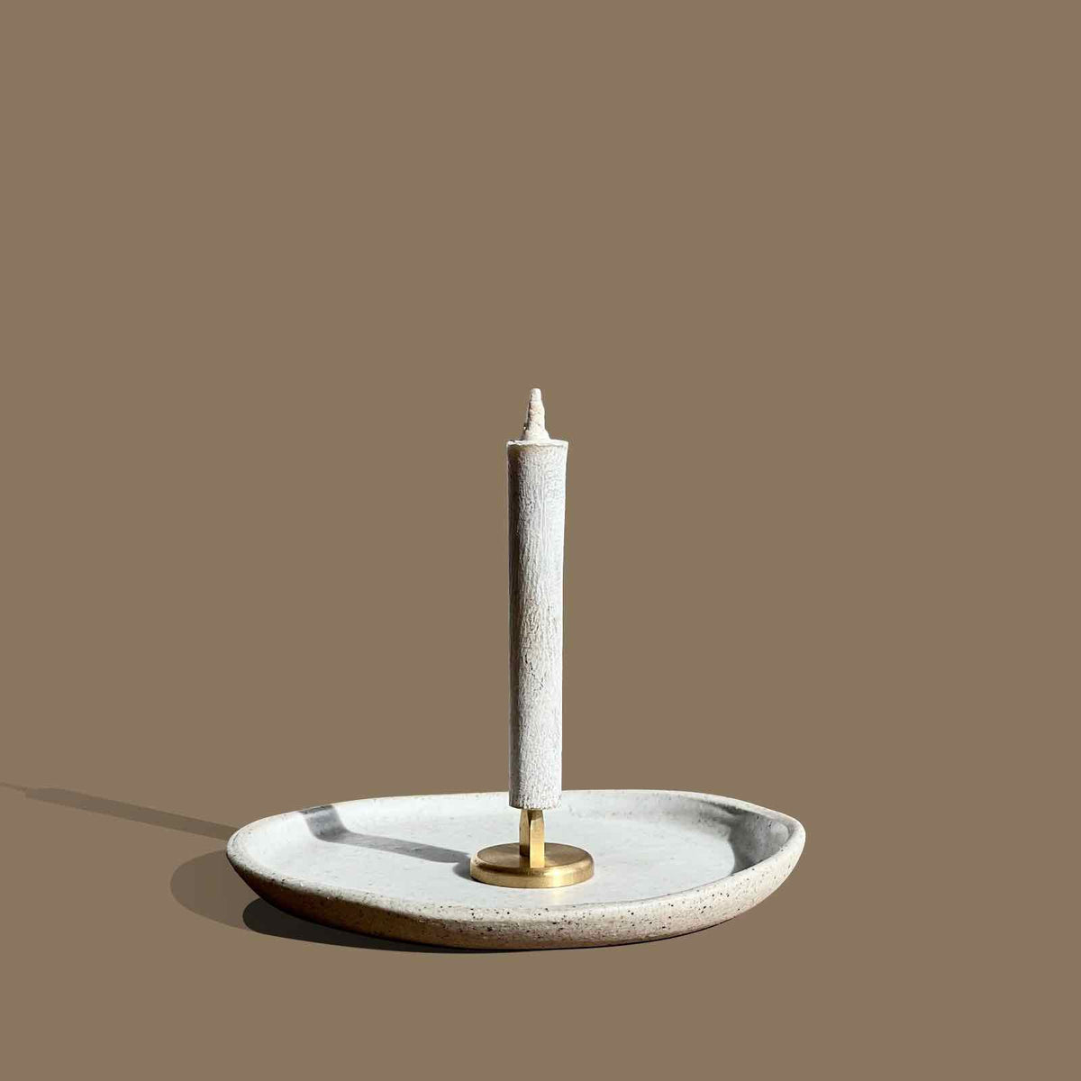 Small botanical candle on brass stand