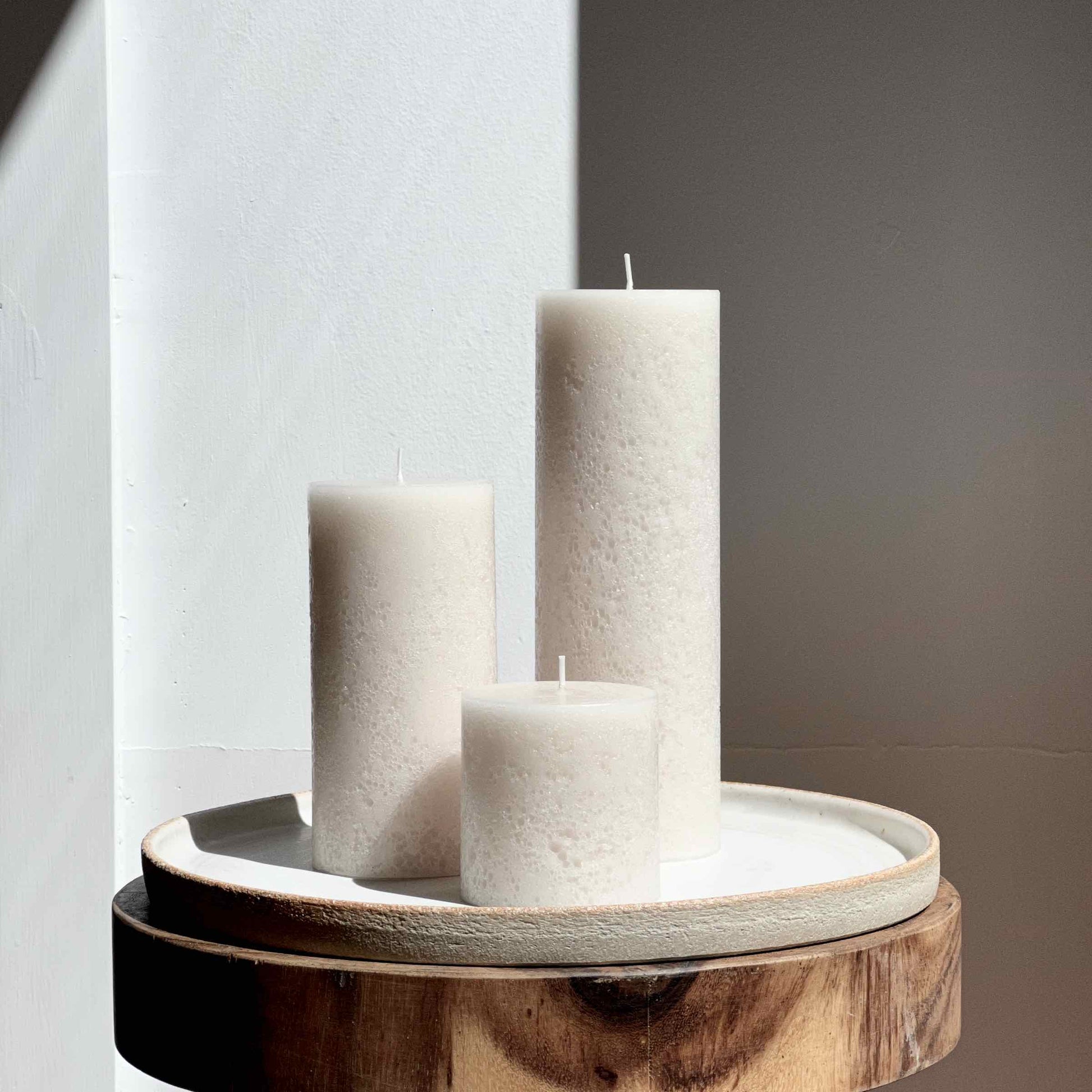 Wedding pillar candles Sandstone textured