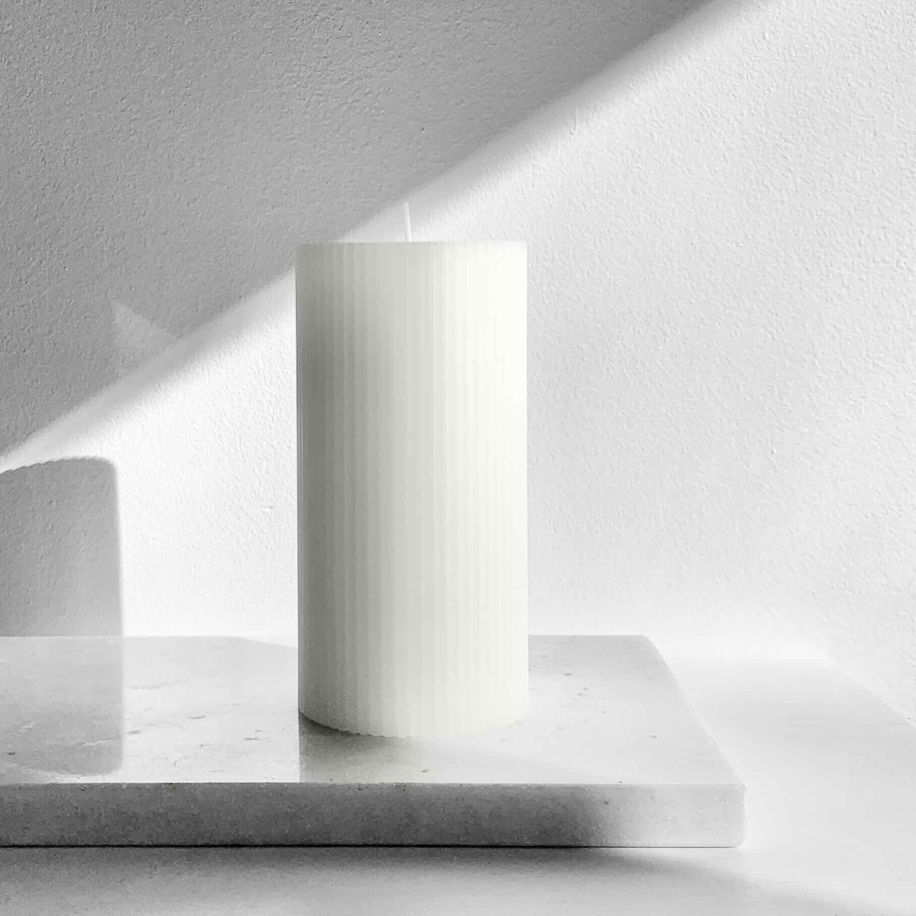 white ripple pillar candle