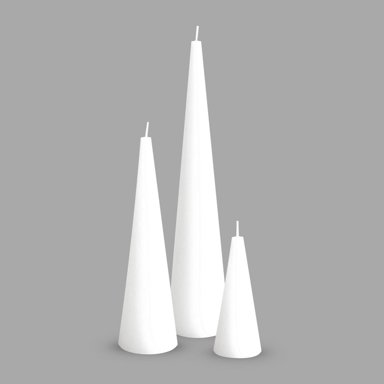 Pure white cone candle trio