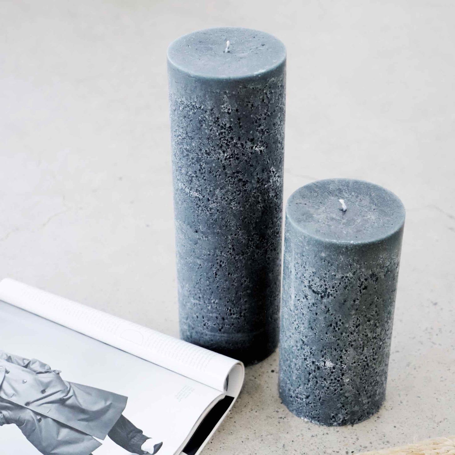 Charcoal textured pillar candle