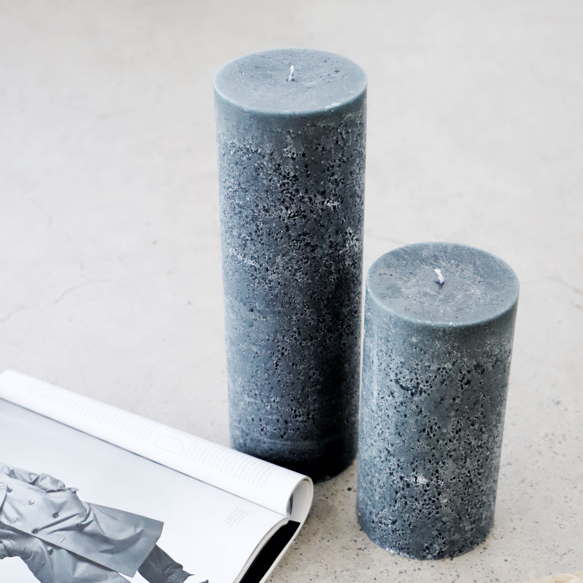 Rustic grey pillar candles