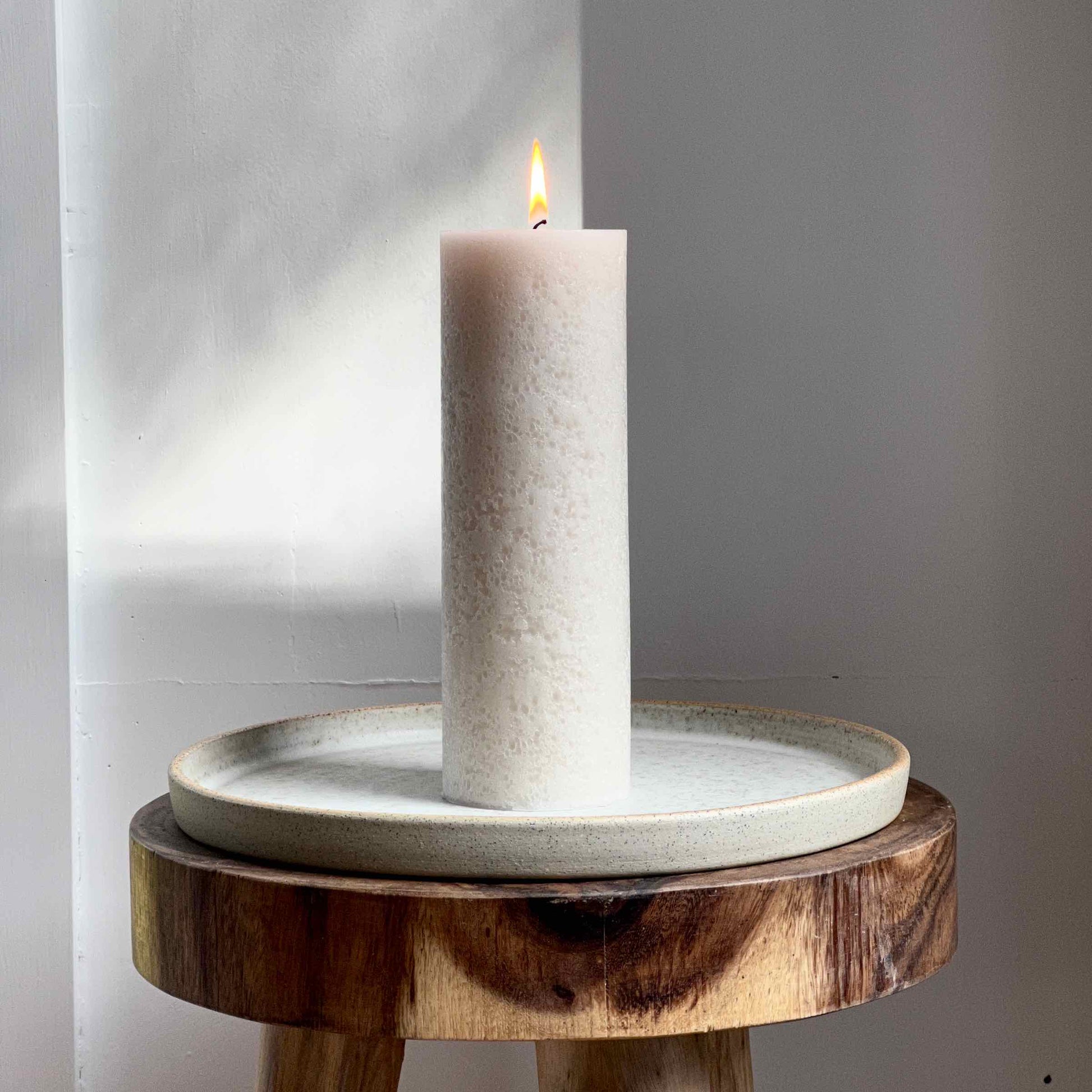 Natural textured pillar candle