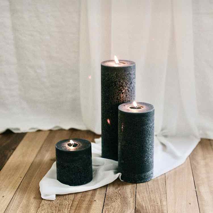 Large textured candles in charcoal