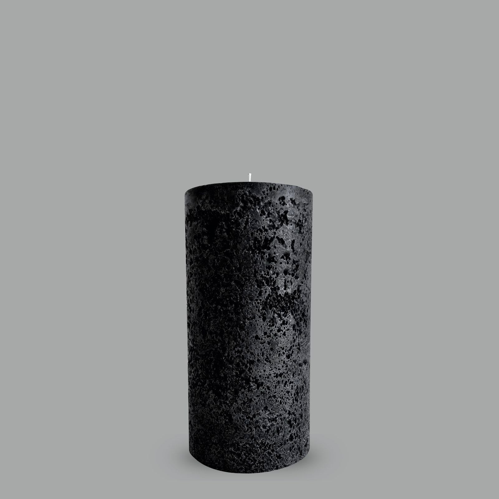 Large black textured pillar candle