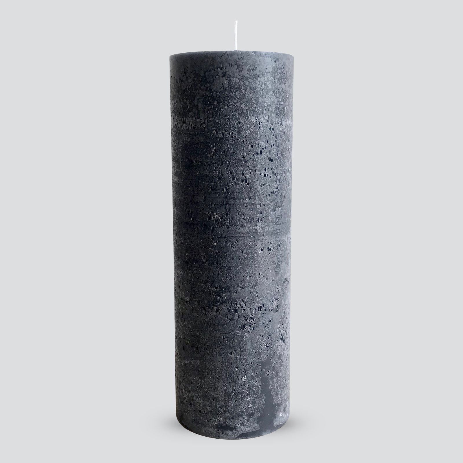 Large textured charcoal pillar candle