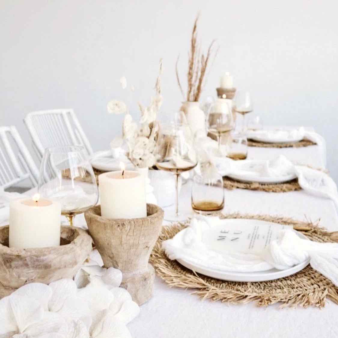 White candle centrepiece for wedding